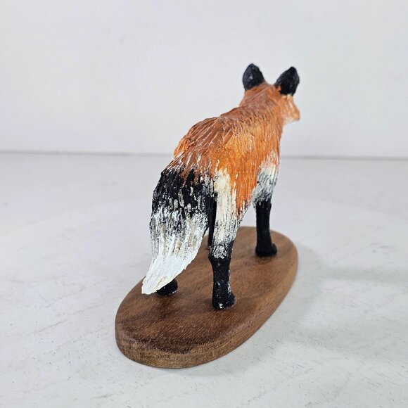 Red Fox Figurine Handcrafted From Wood With Base - Picture 6 of 8